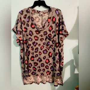 ZigZag Stripe Mid-Thigh Leopard Sweater Tee